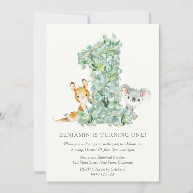 Safari Party Elegant 1st Birthday Invitation (Front)