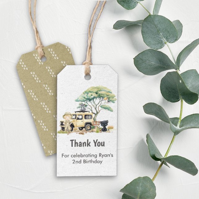 Safari Party Gift Tag (Safari Jungle Thank You Tag Safari Car Tiger Monkey Panther Birthday)