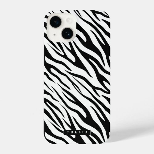 Safari Pattern Personalized Name Zebra iPhone 14 Case