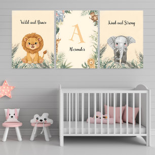 Safari Personalized Name Monogram Nursery Wall Art Sets