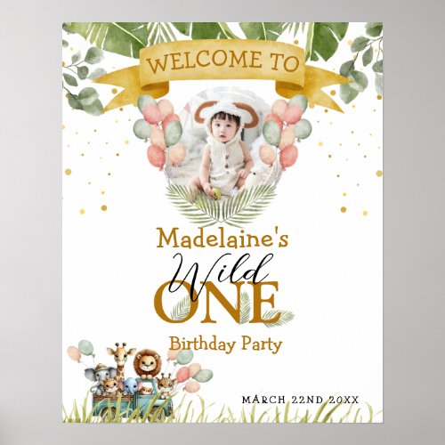 Safari Photo Welcome Wild One 1st Birthday Party Poster