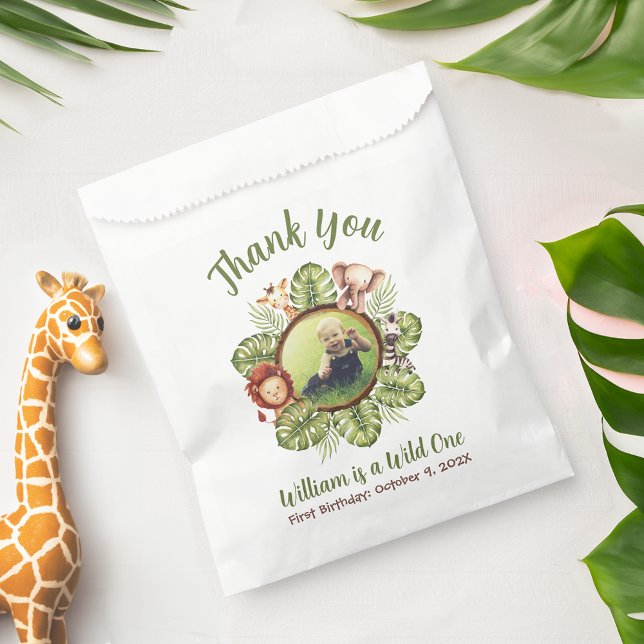 Safari Photo Wild One Jungle Leaves First Birthday Favor Bag (Creator Uploaded)
