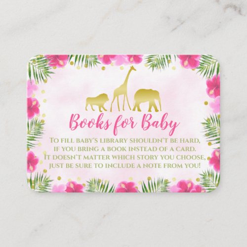 Safari Pink Gold Baby Shower Bring a Book for Baby Place Card