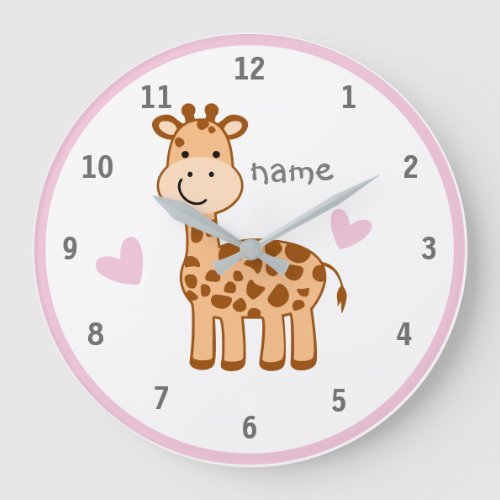 Safari Pink Grey Baby Giraffe Wall Clock