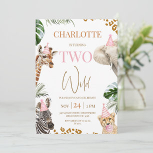 Safari Pink Two Wild 2nd Birthday  Invitation