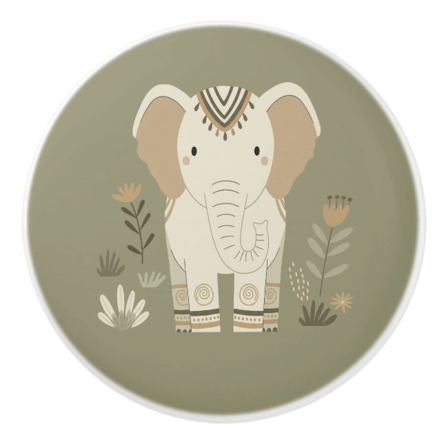 Safari Portrait Elephant ID1264 Ceramic Knob (Front)