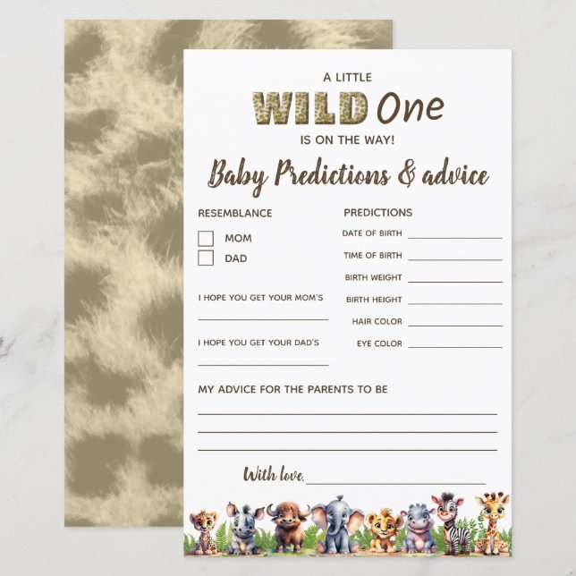 Safari Predictions/Advice Baby Shower Budget Card (Front/Back)
