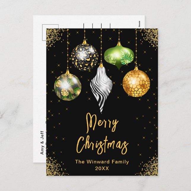 Safari Print Ornaments Merry Christmas Holiday Postcard (Front/Back)
