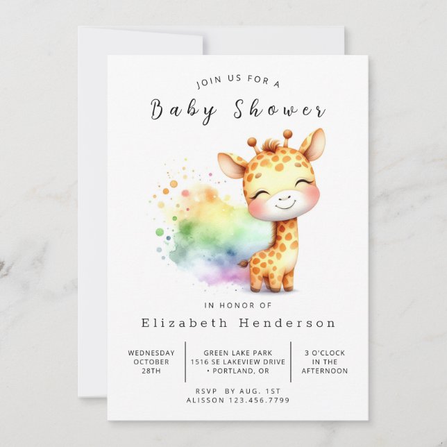 Safari Printable Giraffe Baby Shower Invitation (Front)