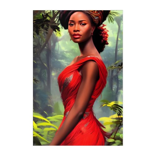 Safari Queen Majestic African Woman Red Feathers Acrylic Print