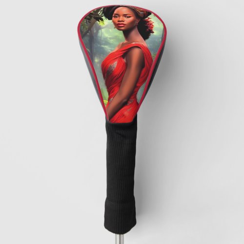 Safari Queen Majestic African Woman Red Feathers Golf Head Cover