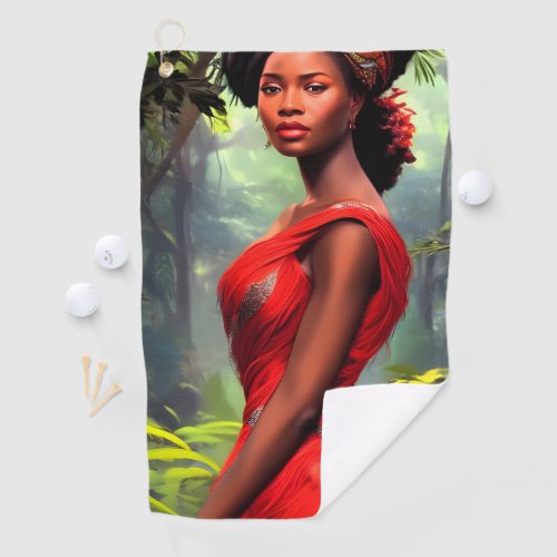 Safari Queen Majestic African Woman Red Feathers Golf Towel