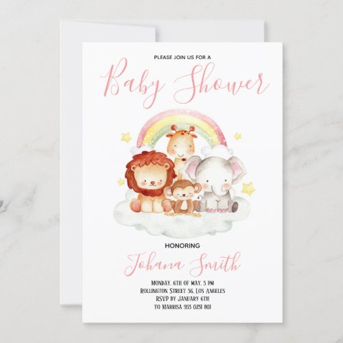 Safari Rainbow Cute Baby Shower Invitation