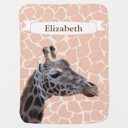 Safari Realistic Giraffe  Print Babys Name Receiving Blanket