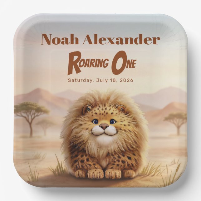 Safari Roaring One Fluffy Leopard Birthday Party Paper Plates (Front)