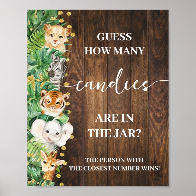 Safari Rustic How many Candies Shower Game Sign (Front)