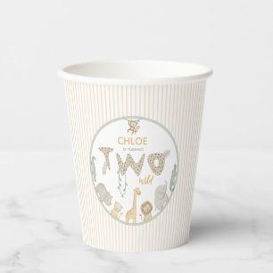 Safari Sage Green and Yellow Two Wild 2nd Birthday Paper Cups