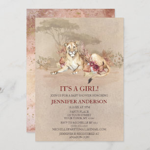 Safari Sahara Savanna Lion GIRL Baby Shower Invitation