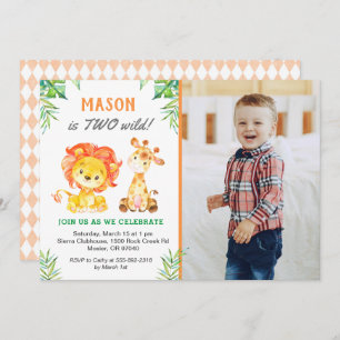 Safari Second Birthday Boy Wild One Jungle Party Invitation