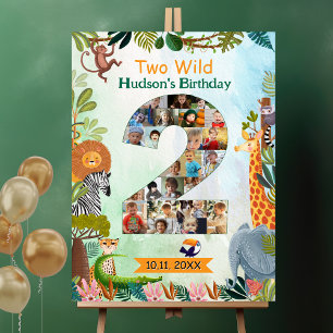 Safari second birthday custom photo collage boy foam board