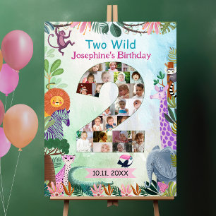 Safari second birthday custom photo collage girl foam board