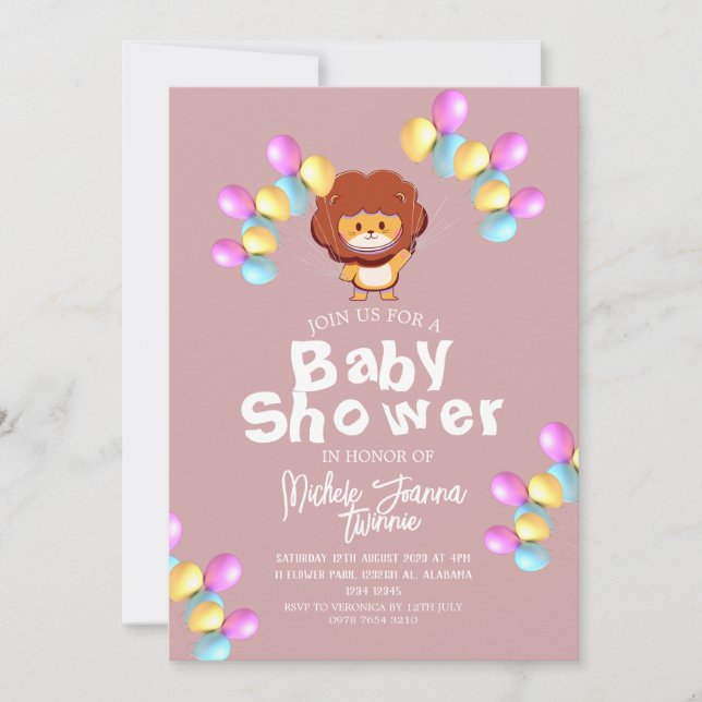 Safari Simple Cute  balloons lion Baby Shower Invitation (Front)