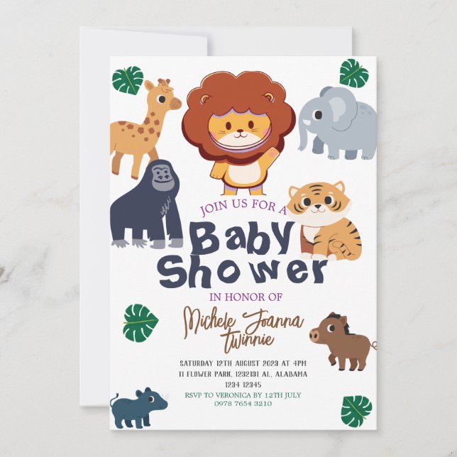Safari Simple Cute woodland animals Baby Shower Invitation (Front)