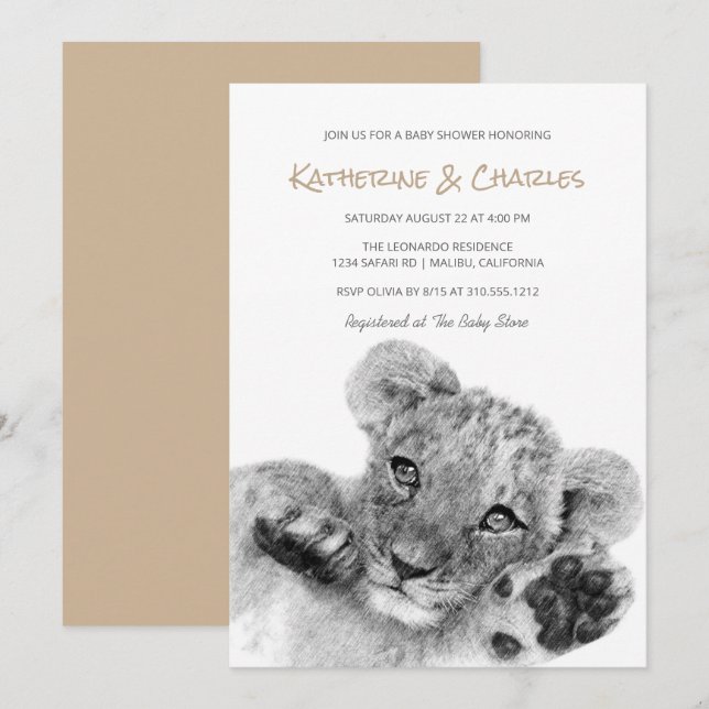 Safari Sketch | Cute Lion Cub Baby Shower Invitation (Front/Back)