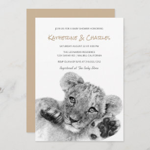 Safari Sketch Cute Lion Cub Baby Shower Invitation