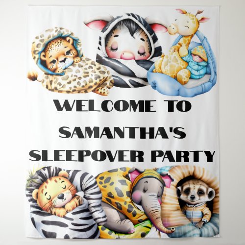 Safari sleepover slumber pajama kids party tapestry