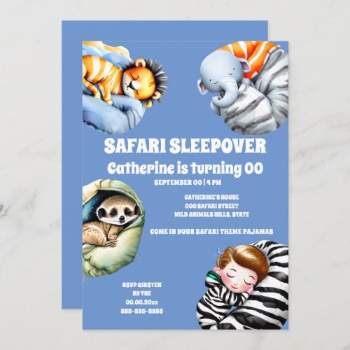 Safari sleepover wild animals slumber pajama party invitation