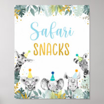 Safari Snacks Blue Gold Party Animal Birthday Sign