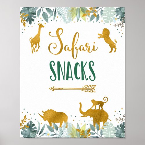 Safari Snacks Greenery Gold Birthday Sign