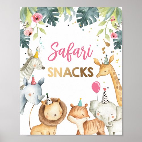 Safari Snacks Wild Animal Girl Birthday Table Sign