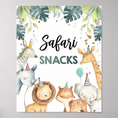 Safari Snacks Wild Animals Boy Birthday Table Sign
