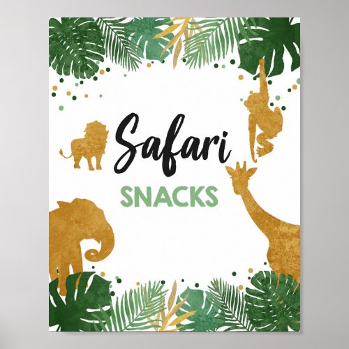 Safari Snacks Wild Animals Gold Birthday Party Poster