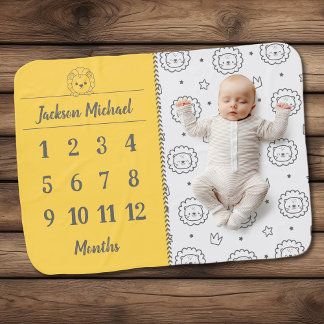 Safari Snuggles Lion Milestone Blanket