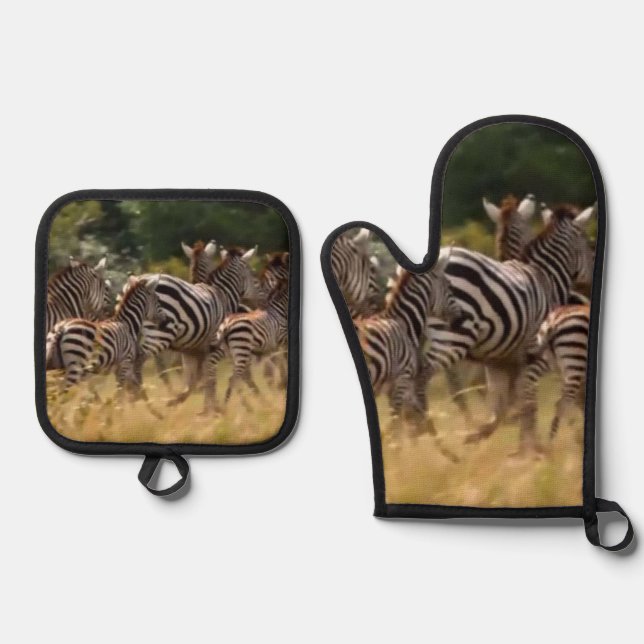 Safari Soirée: Zebra Themed Savanna Splendor Oven Mitt & Pot Holder Set (Front)