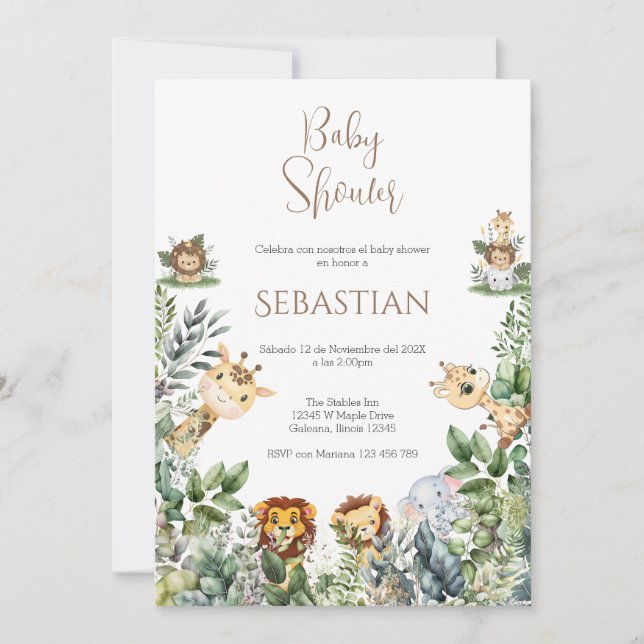 Safari Spanish Baby Shower Boy invitation (Front)