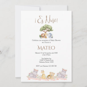 Safari Spanish Baby Shower Boy invitation