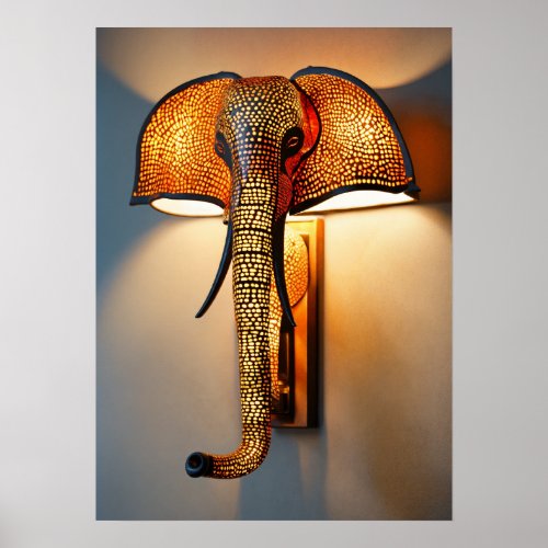Safari Splendor Elephant Trunk Wall Lamp Fixture Poster