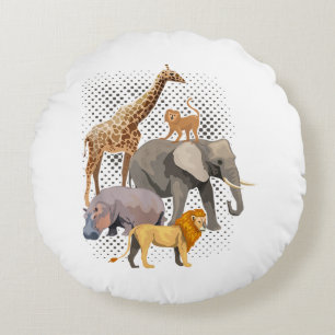 Safari Squad African Safari Animals Funny Zoo Anim Round Pillow
