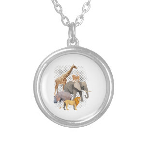 Safari Squad African Safari Animals Funny Zoo Anim Silver Plated Necklace