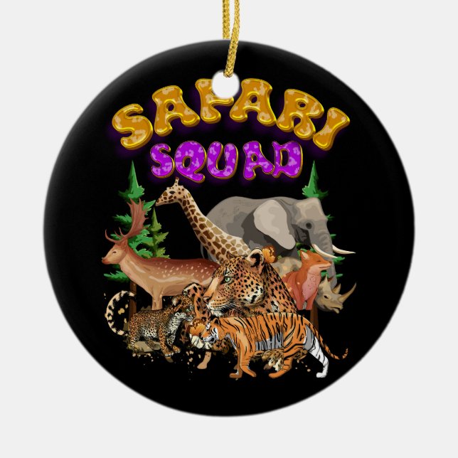 Safari Squad Animals Zoo Lovers Wilflife Jungle Zo Ceramic Ornament (Front)