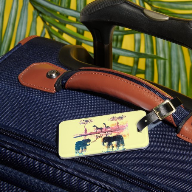 Safari Sunset Art Elephant, Giraffe Luggage Tag (Front Insitu 3)