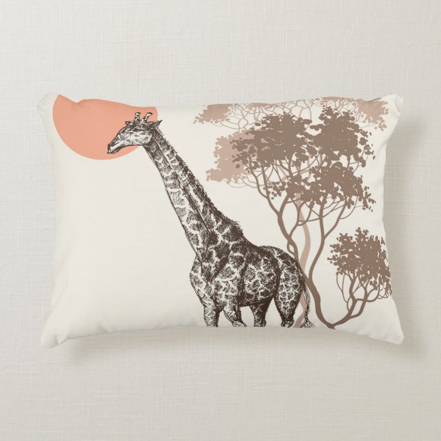 Safari Sunset Giraffe Nature Scenery Accent Pillow (Front)