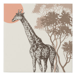 Safari Sunset Giraffe Nature Scenery Faux Canvas Print