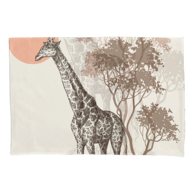 Safari Sunset Giraffe Nature Scenery Pillow Case (Front)