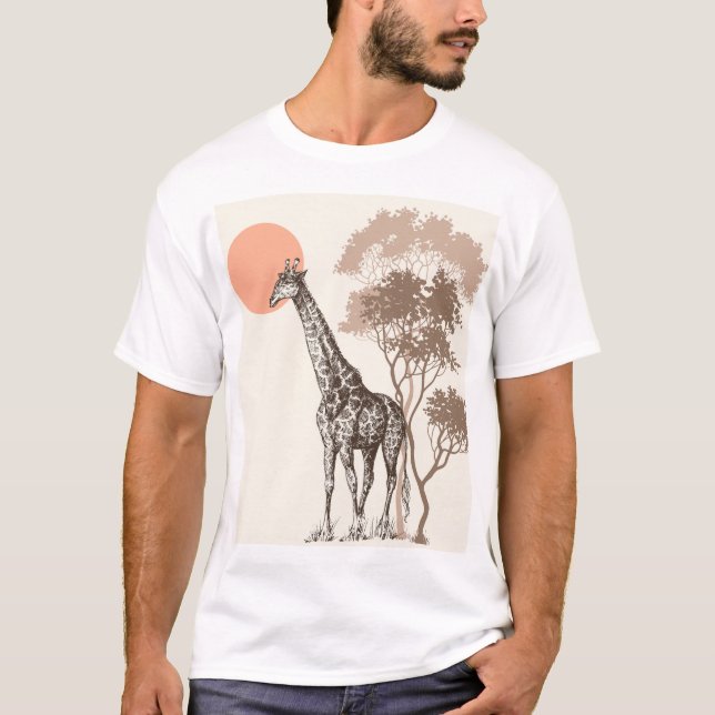 Safari Sunset Giraffe Nature Scenery T-Shirt (Front)