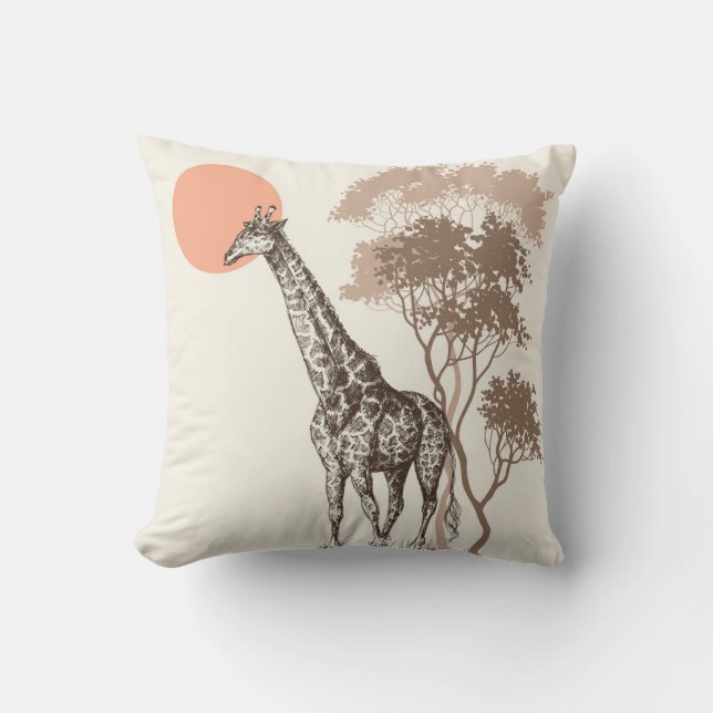Safari Sunset Giraffe Nature Scenery Throw Pillow (Front)